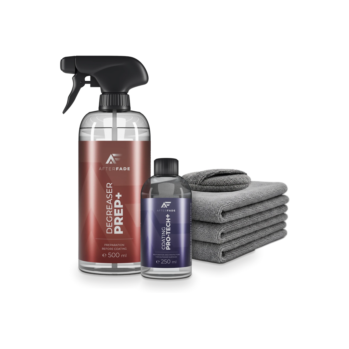 Afterfade PRO+ The Complete Kit: Prep+ 500 ml degreaser, Pro-Tech+ 250 ml coating, grey microfibre towels and applicator pad