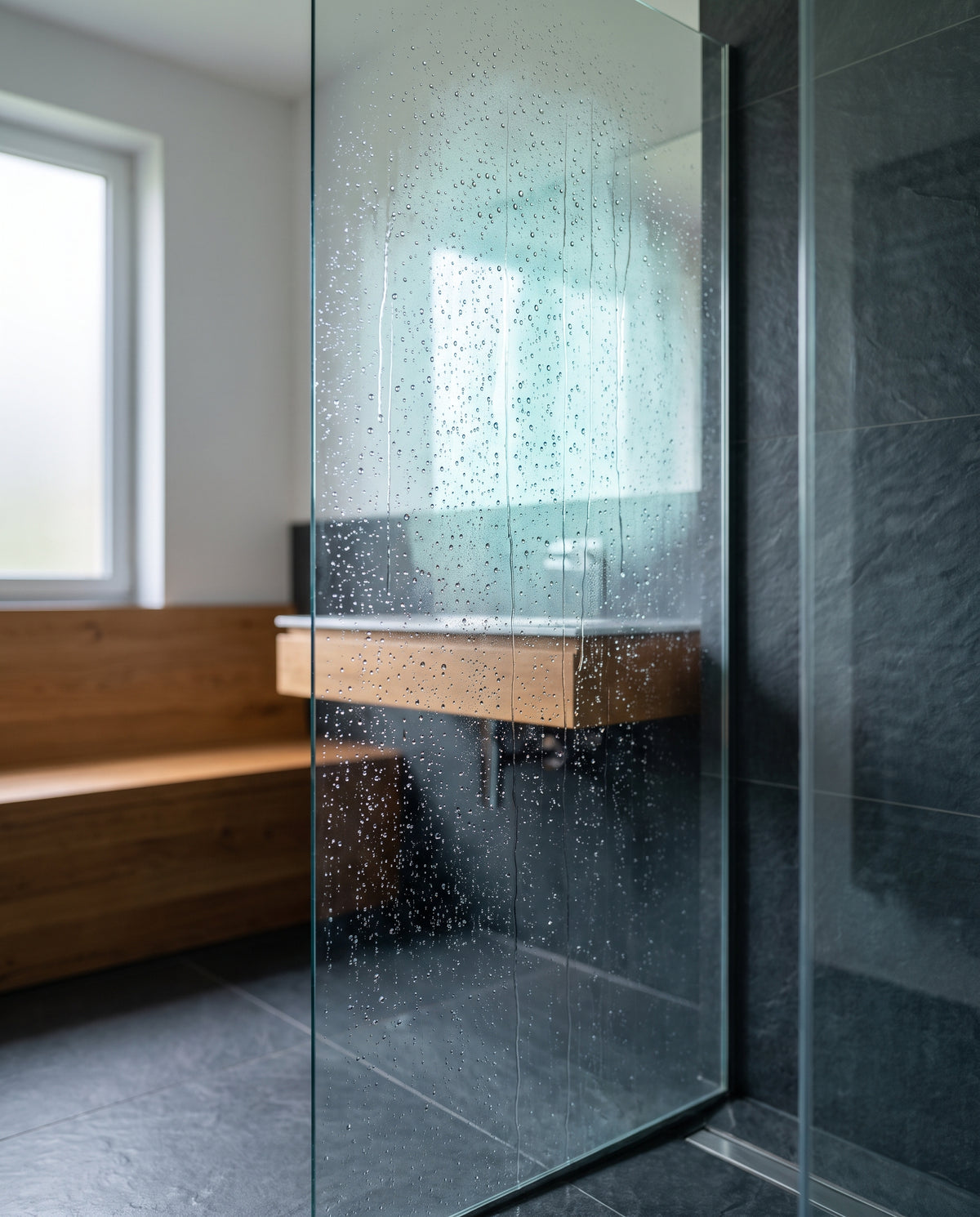 Shower glass with water beading off after Claro-Tech+